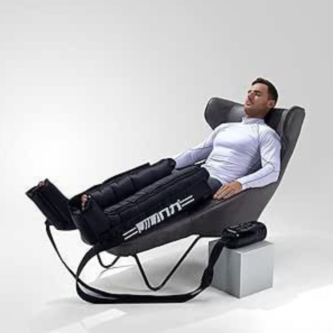 Persona realizando sesión botas de compresión con frío